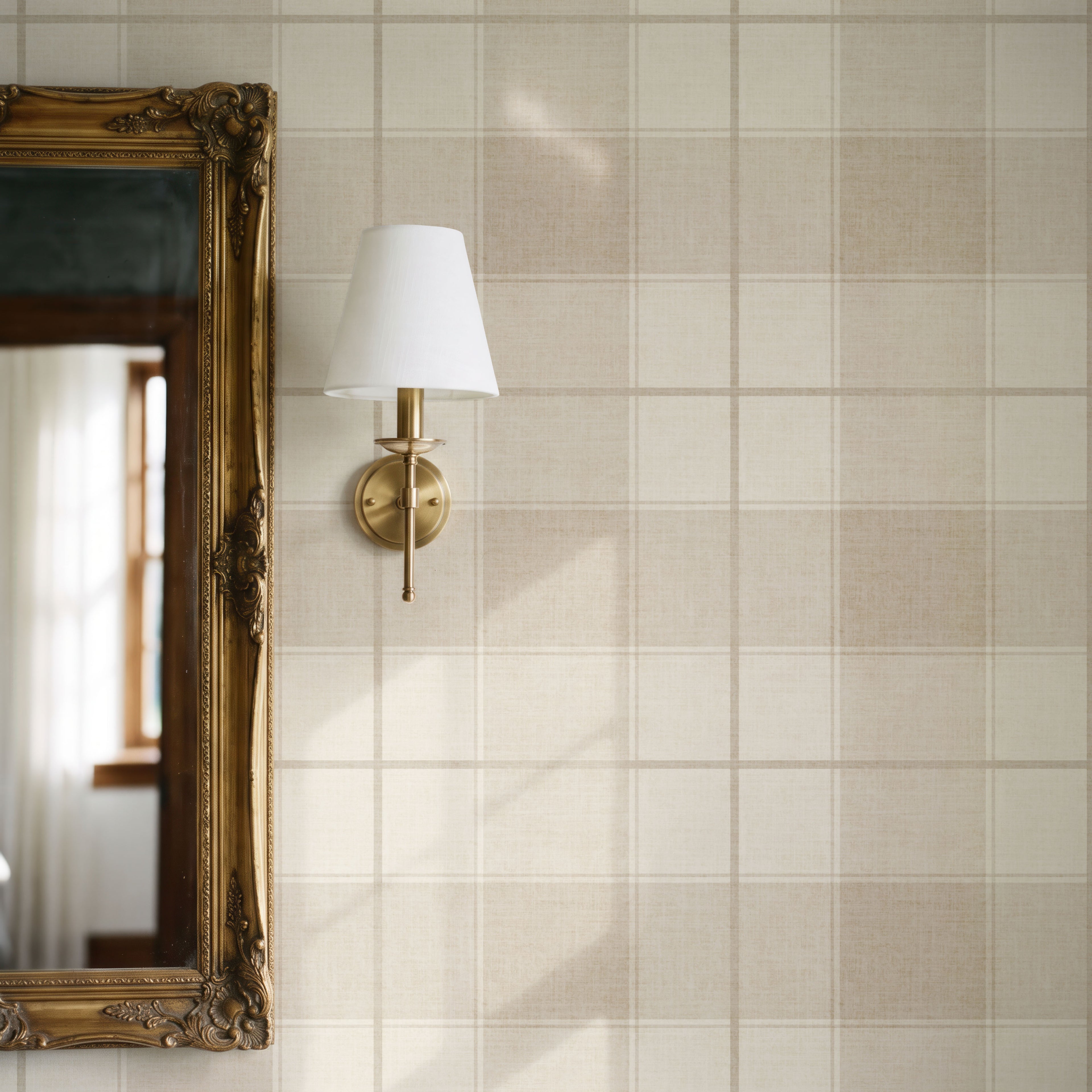 Neutral heritage Farmhouse plaid Wallpaper