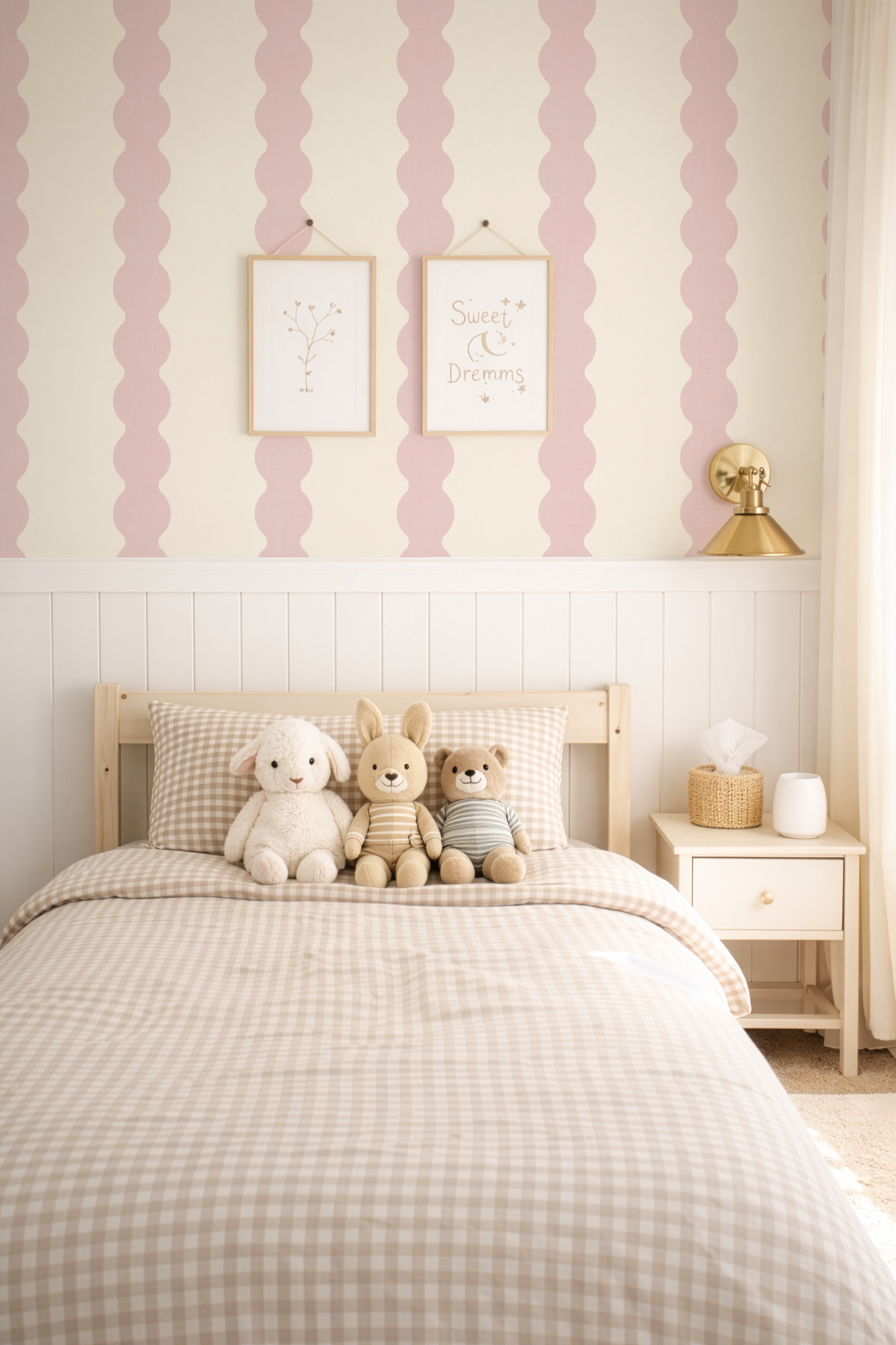 Charming Pink Wavy Striped Wallpaper | Girl Nursery Wall Covering  | Scallop Striped Bathroom Decor