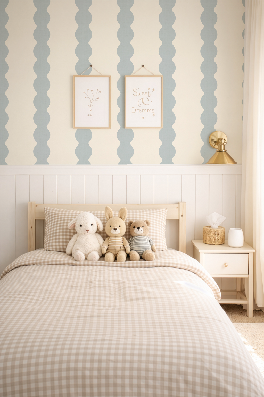 Light Blue Scallop Striped Wallpaper | Wavy boy nursery wall
