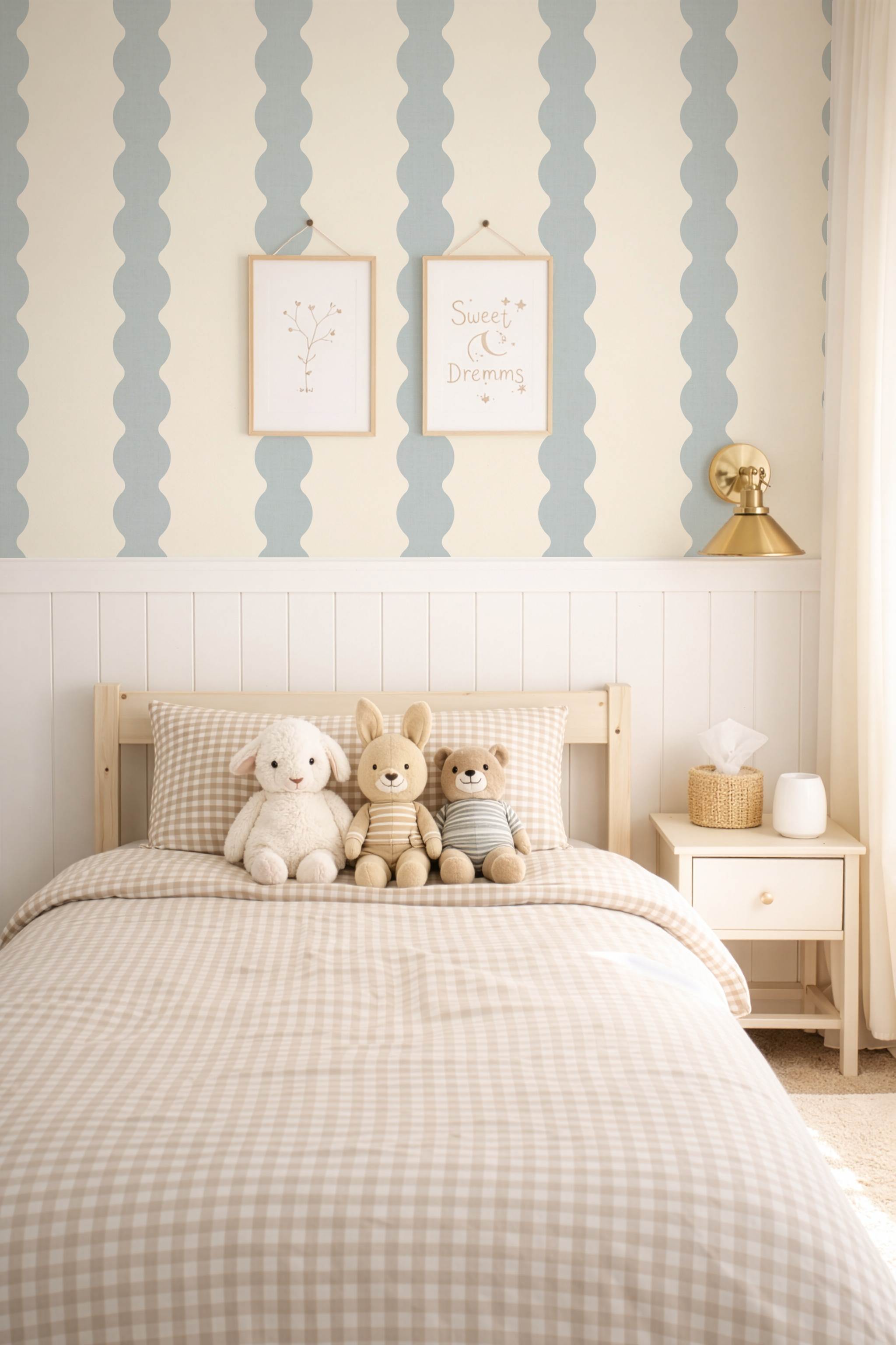 Light Blue Scallop Striped Wallpaper | Wavy boy nursery wall